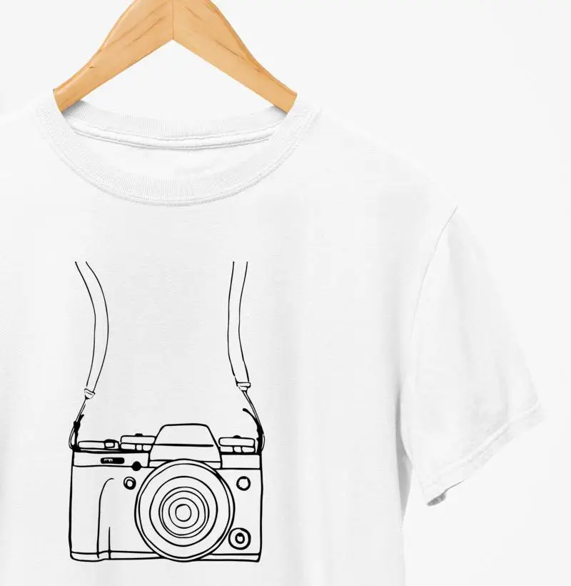 Camiseta câmera fotográfica
