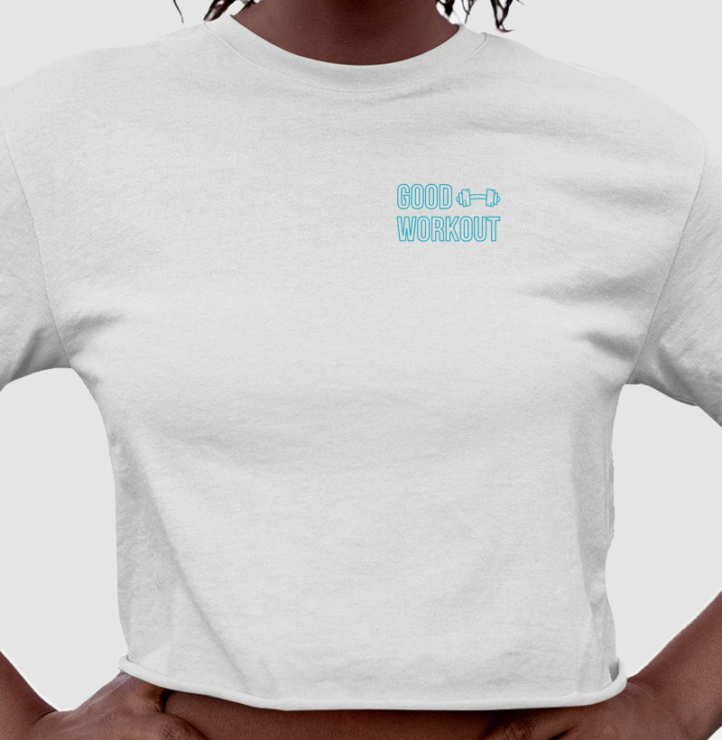 Cropped Good Workout Logo com Halter Azul