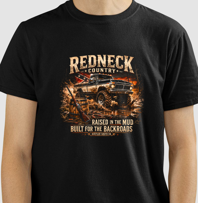 Camiseta Redneck Country – Raised in the Mud | Built for the Backroads