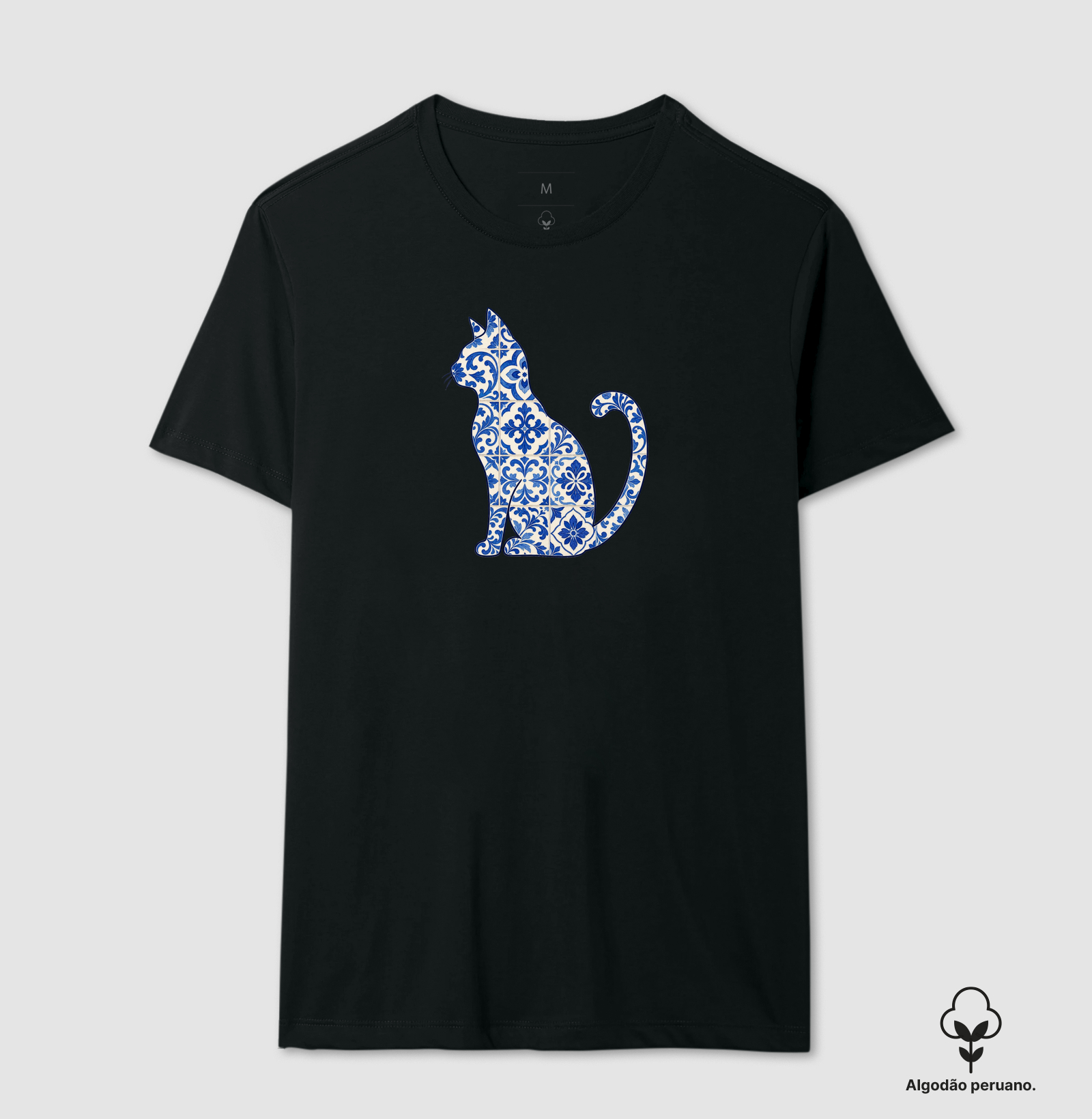 Gato em Azulejo - Camiseta Algodão Peruano
