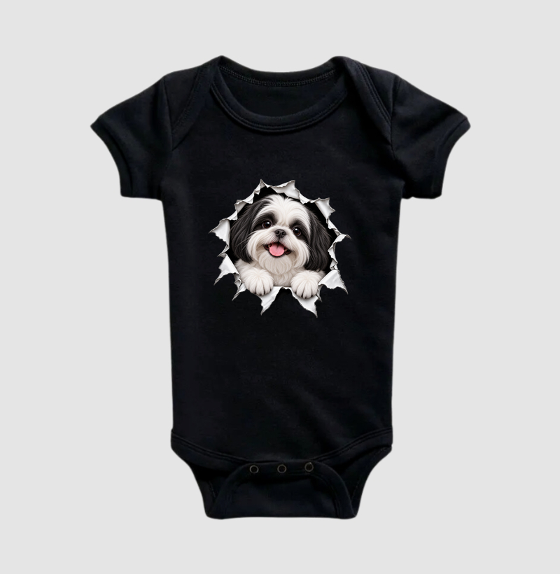 Shih Tzu Saindo da Camisa - Body Infantil