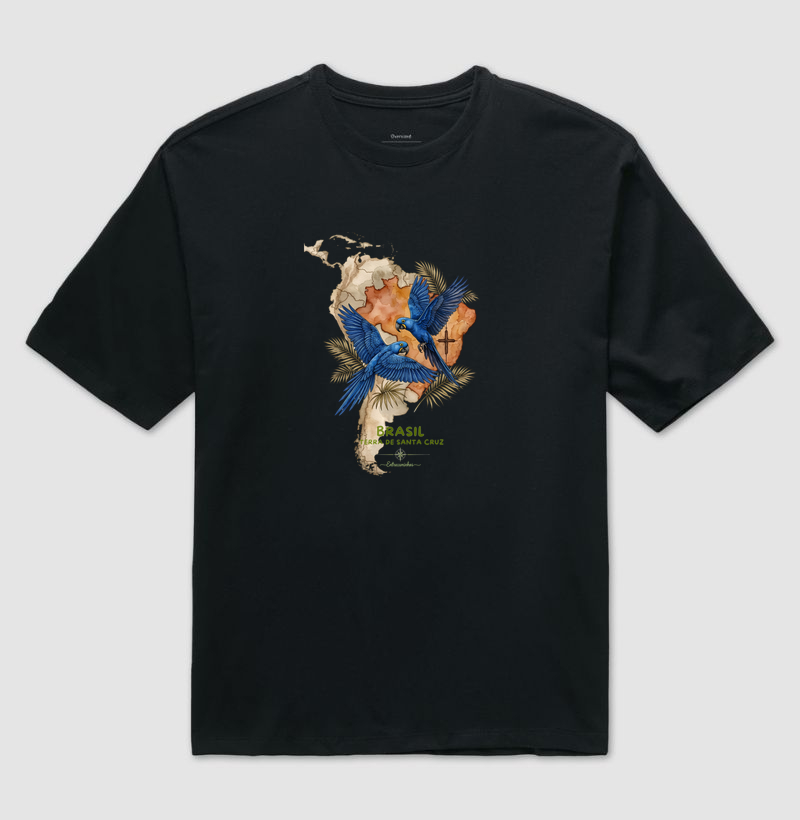 Araras-Azuis - Brasil Terra de Santa Cruz - Fé, História e Natureza - Camiseta Oversized