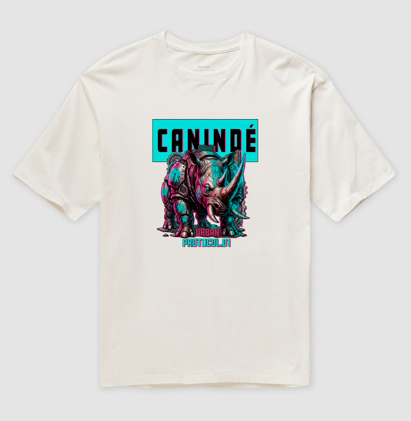 Camiseta Oversized Rinoceronte Cyberpunk | Origem Eterna — Aion Abstract