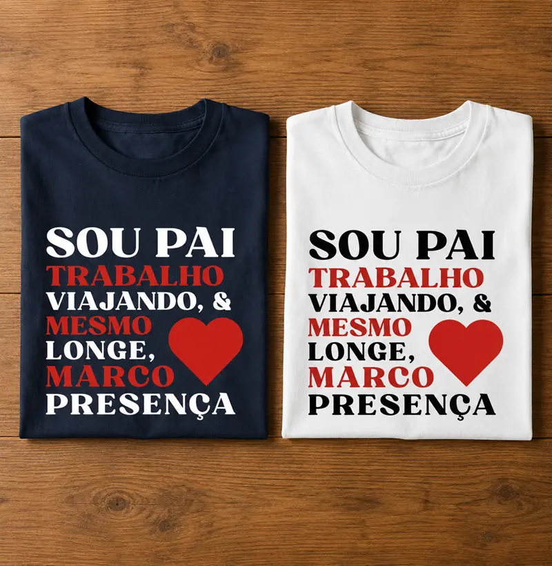 1 Camiseta - Pai mesmo Viajando, Marca Presença