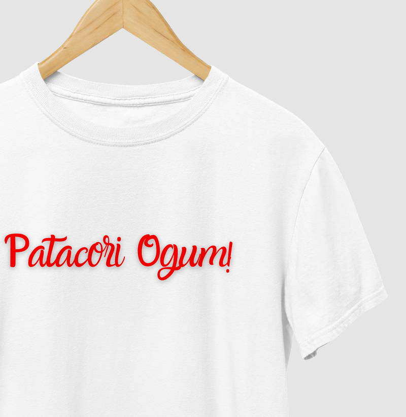 Ogum - Saudação 2 vermelho - Camiseta Branca