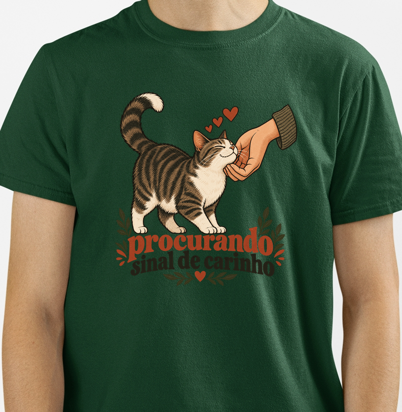 Camiseta Gato Carinho "procurando sinal de carinho" | Pelo & Pano