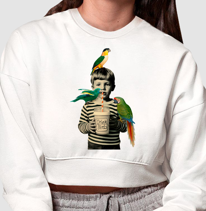 Colagens - Birds Drink - Moletom Cropped