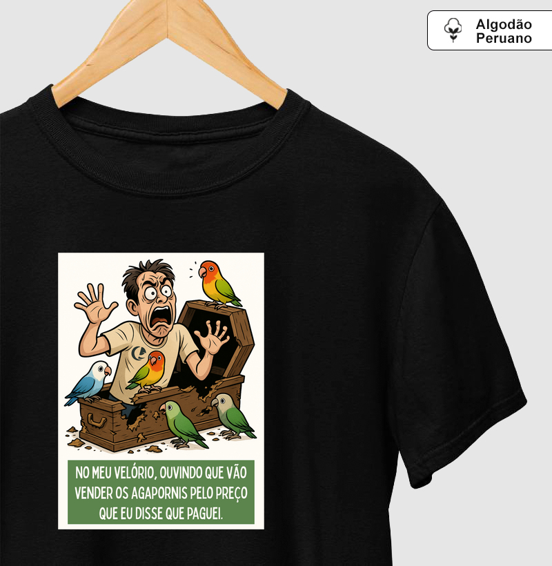 Camiseta Algodão Peruano Comic Velório Agapornis