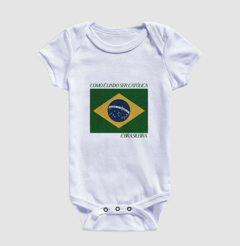 Body Infantil Brasil Bandeira Estilo Bordada - Body Infantil
