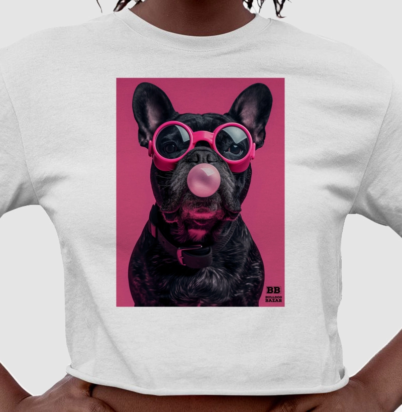 Camiseta Cropped Bulldog Frances "Chiclete"