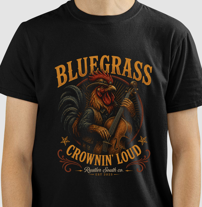 Camiseta Country Masculina – Rooster Bluegrass Vintage