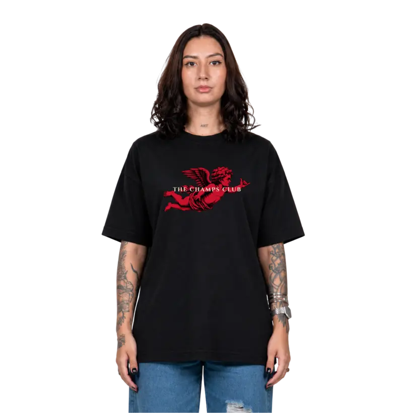 Camiseta Oversized Unissex Black Scarlet Cherub