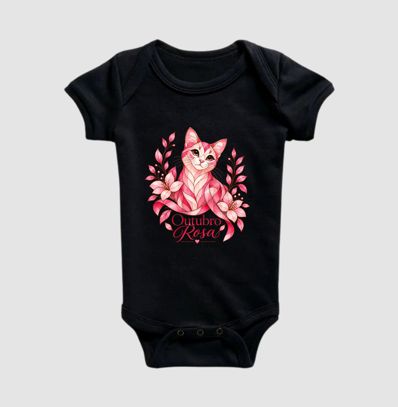 Outubro Rosa & Gato - Body Infantil