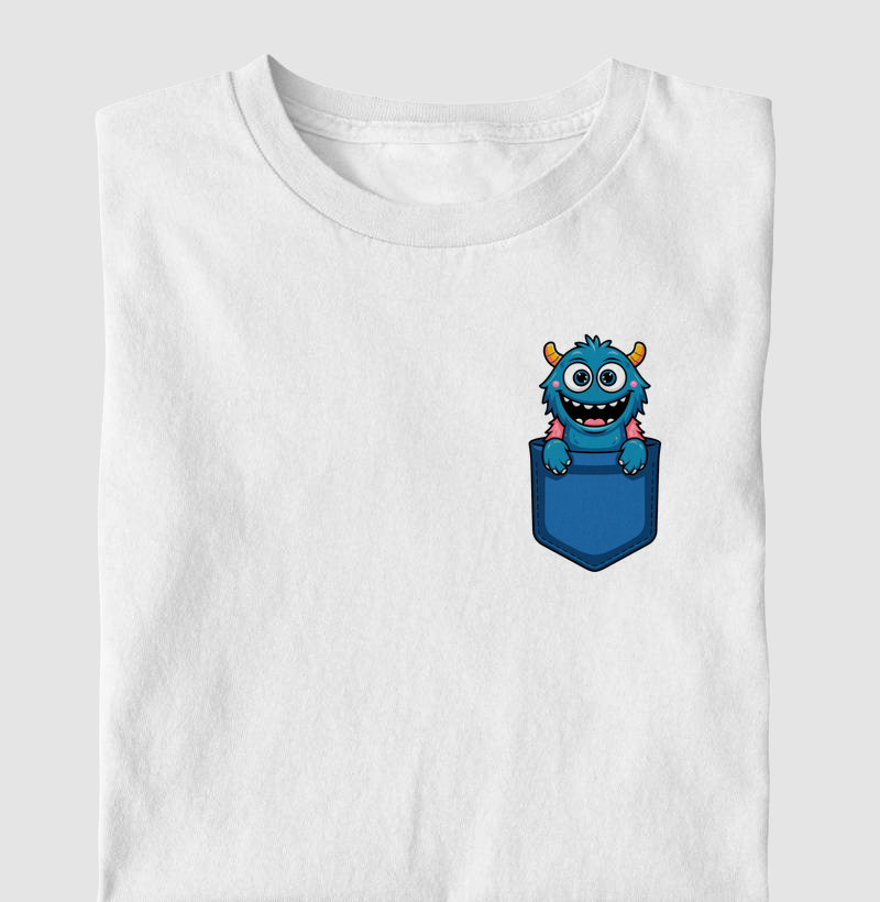 Monstro Alegre no Bolso Azul-Marinho