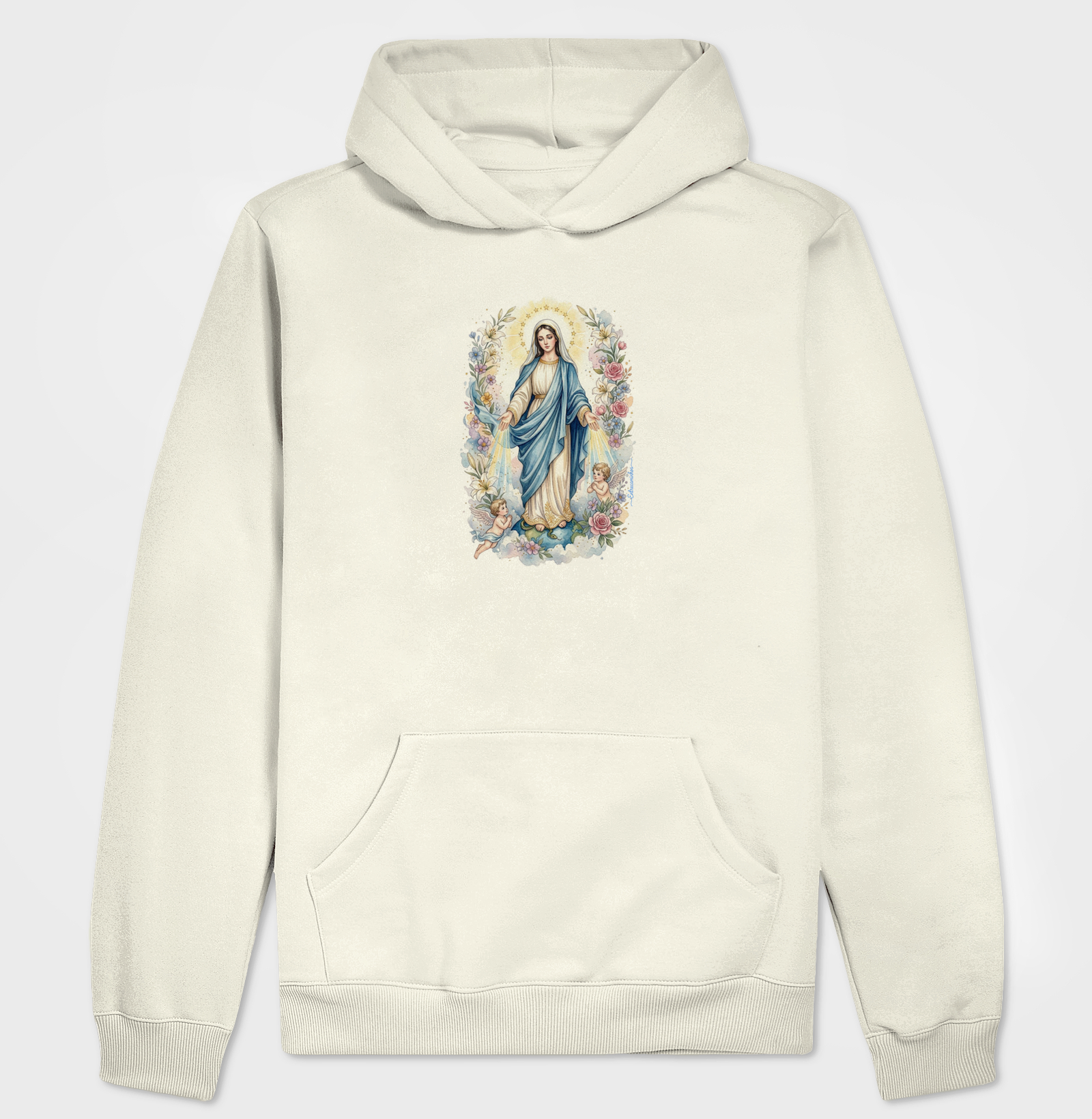 Camiseta Nossa Senhora das Graças - Raios de Luz e Anjos - Hoodie Moletom