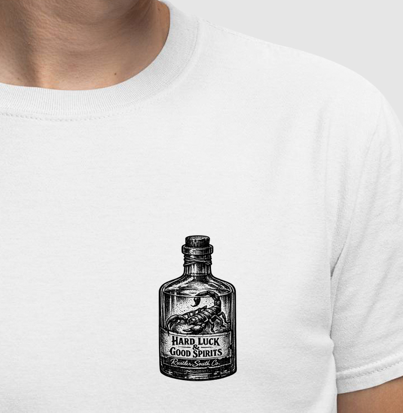 Camiseta Hard Luck & Good Spirits – Whiskey Scorpion Vintage