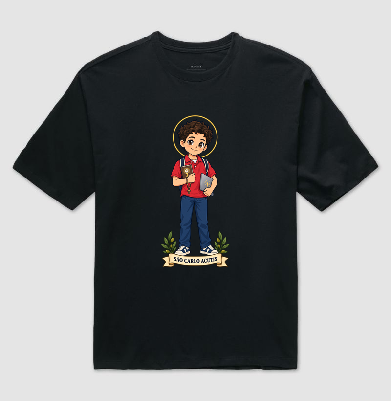 São Carlo Acutis - estilo chibi - Camiseta Oversized