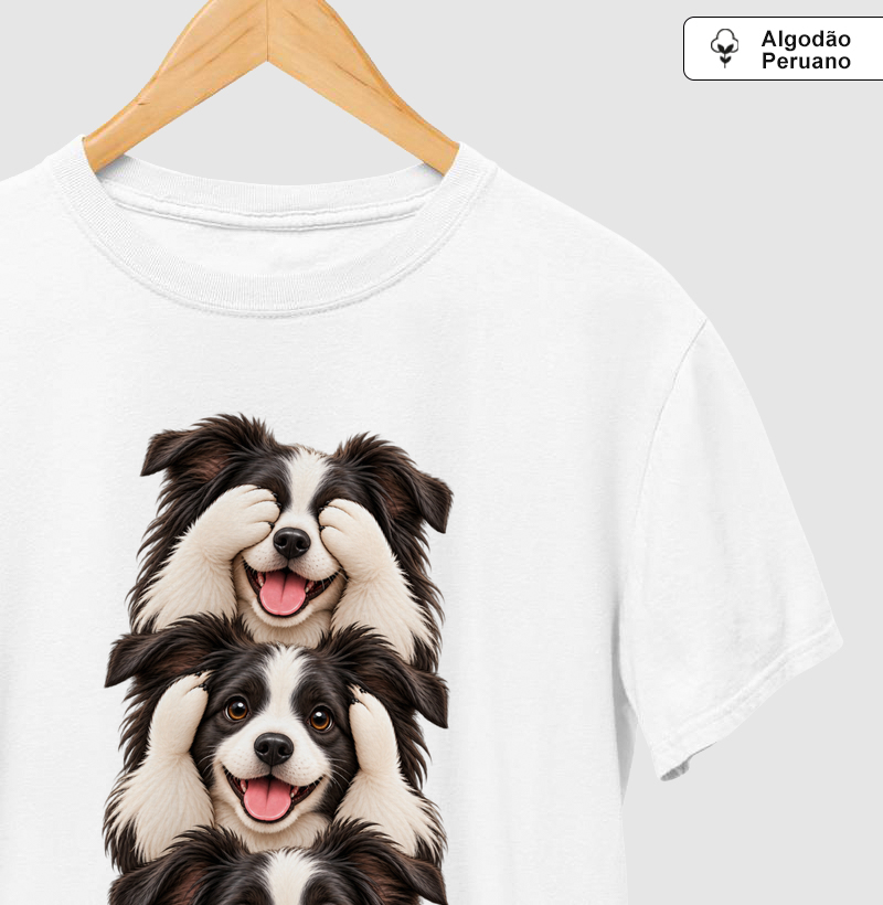 Ver, ouvir e falar Border Collie - Camiseta Algodão Peruano