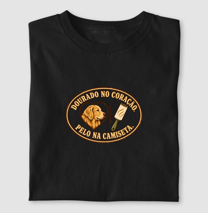 Dourado no coração. Pelo na camiseta.