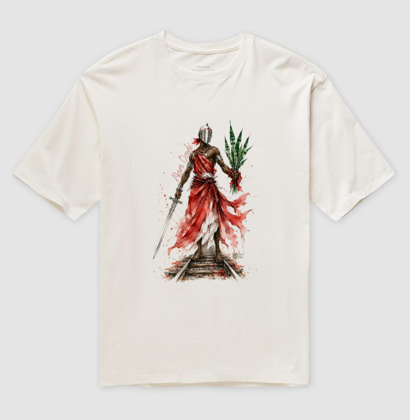 Oversized Acorô Acodê Ogum Red Maria Patuá - Camiseta Oversized