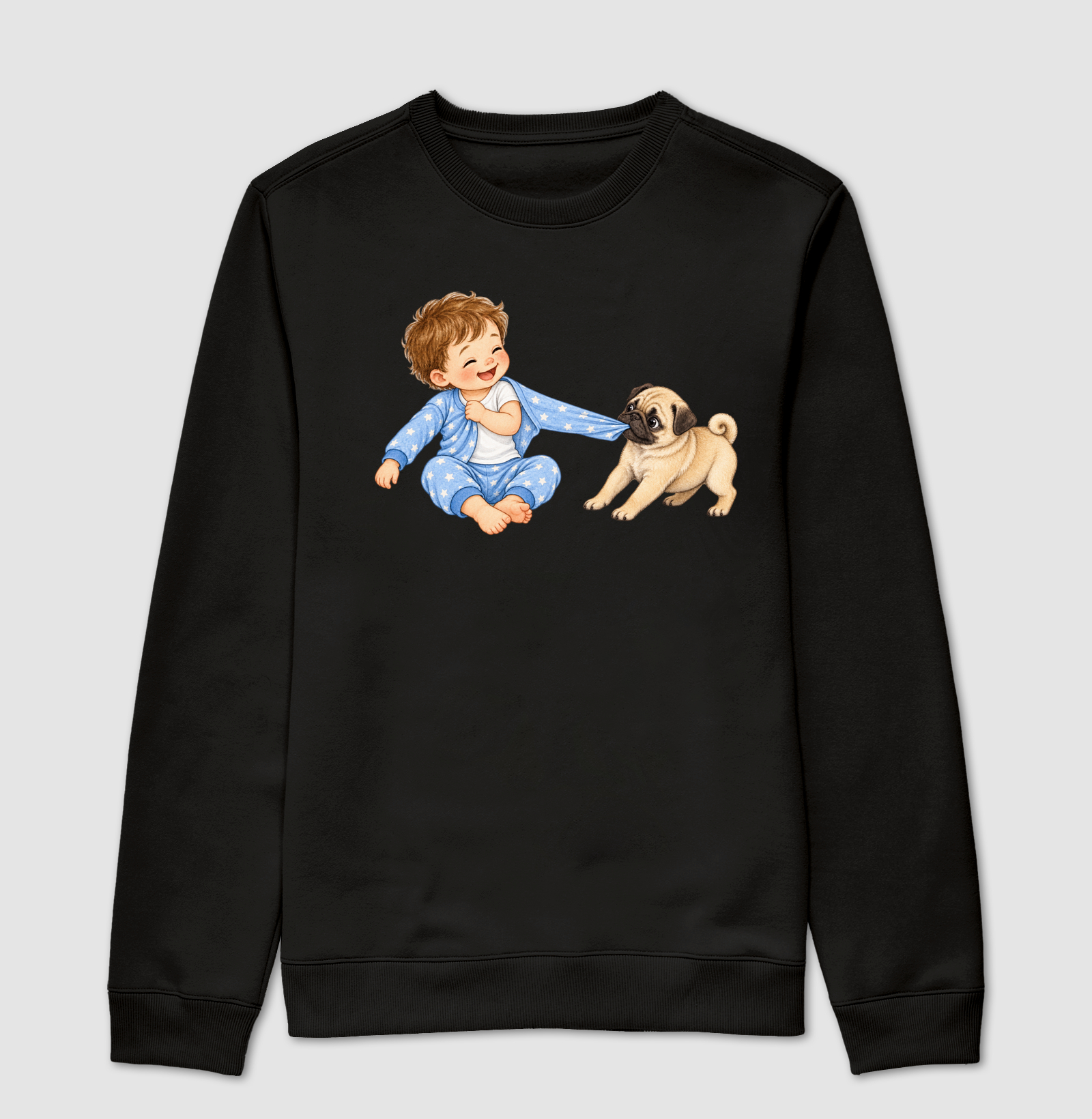 Pug Puxando Pijama - Suéter Moletom