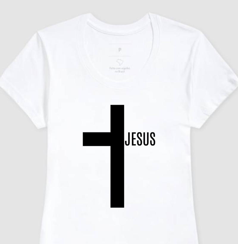 Camiseta Fem. Cruz Jesus - Estampa Preta