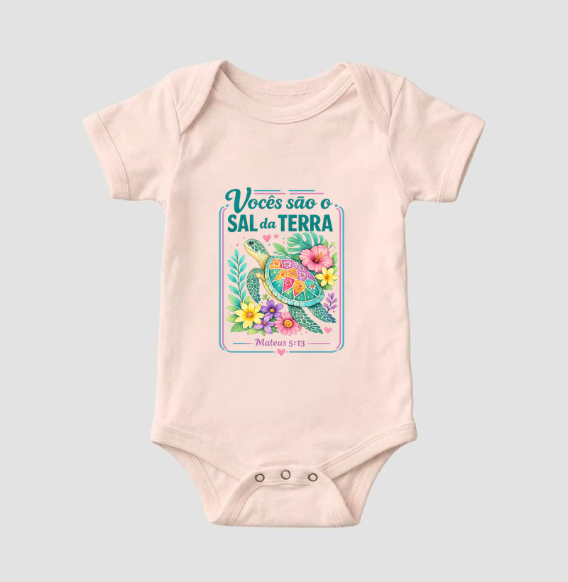 Vocês São o Sal da Terra – Mateus 5:13 Estampa Floral com Tartaruga