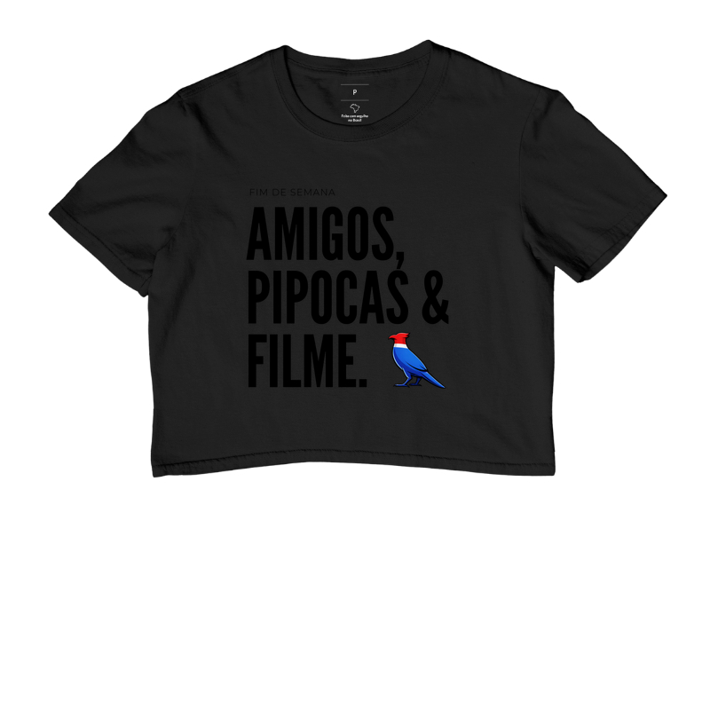 Essa estampa combina com quem tem um estilo urbano e alegre. É uma peça que comunica personalidade e bom humor, ótima para usar em encontros de fim de semana ou para presentear alguém que adora cinema e diversão.