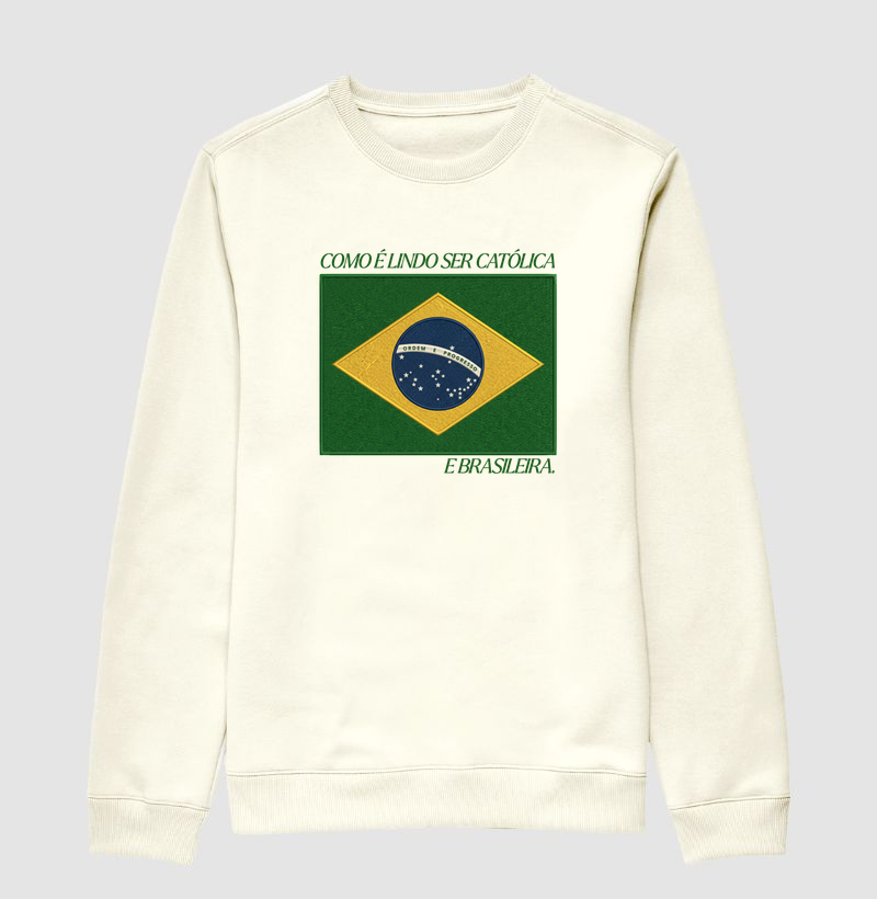 Suéter Moletom Brasil Bandeira Bordada