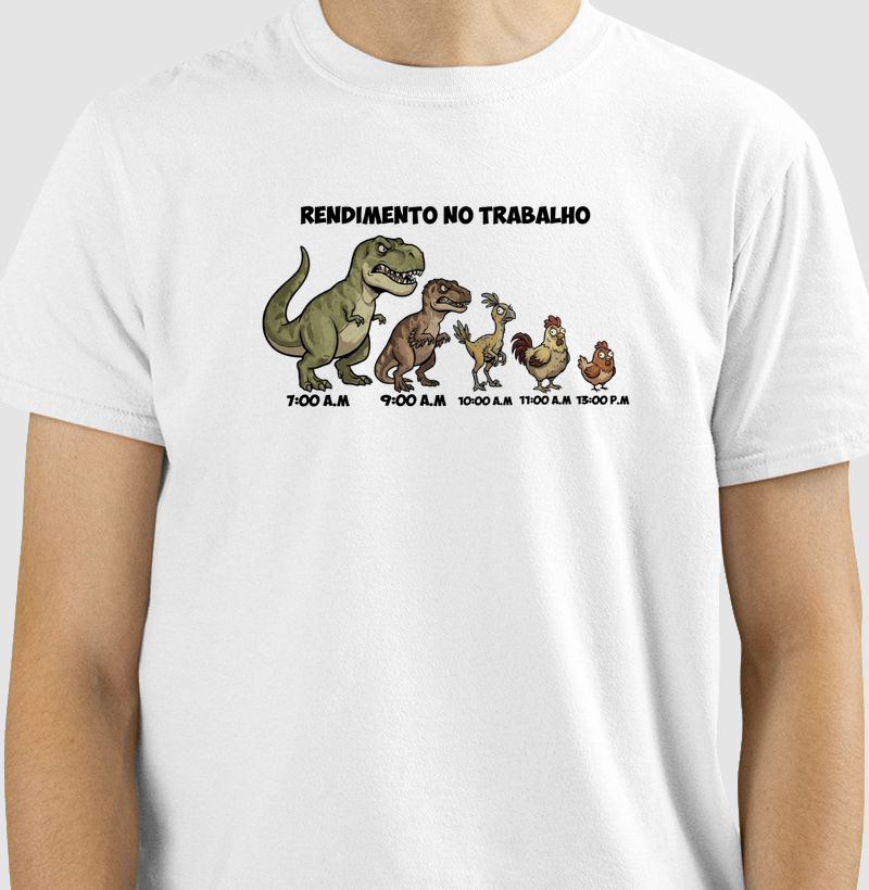 Camiseta Dinossauro Rendimento no Trabalho Algodão Premium Dinoloco