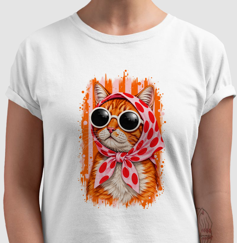 Gato Fashion Retrô Laranja  - Camiseta