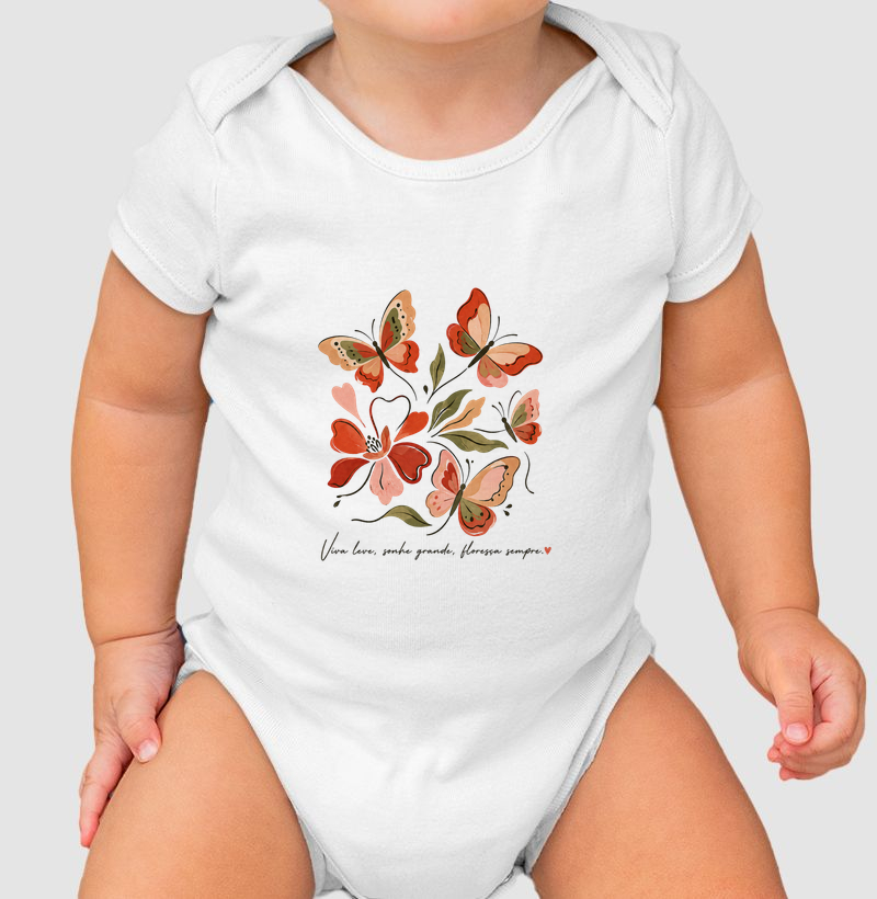 Camiseta Viva leve, Sonhe grande, Floresça sempre.
