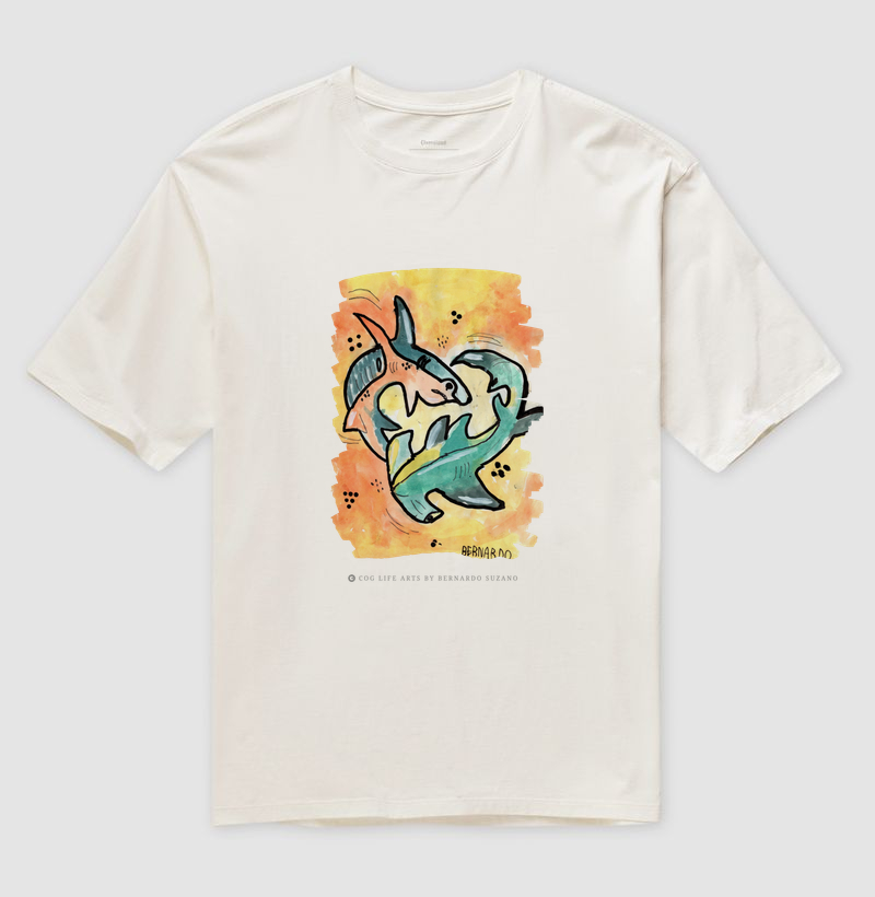 Camiseta Adulto Branca Tubarões by Bernardo Suzano