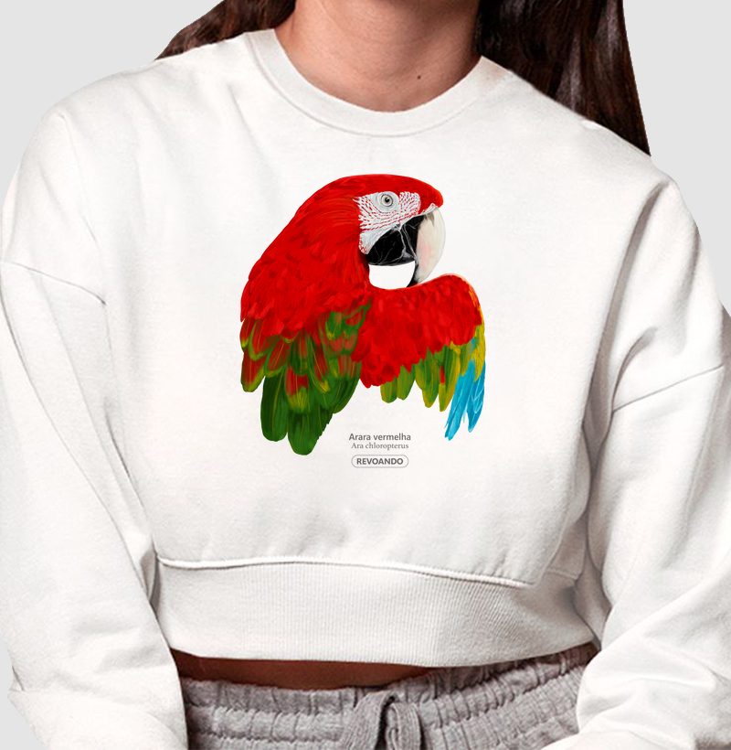 Inky Aves - Arara Vermelha - Moletom Cropped