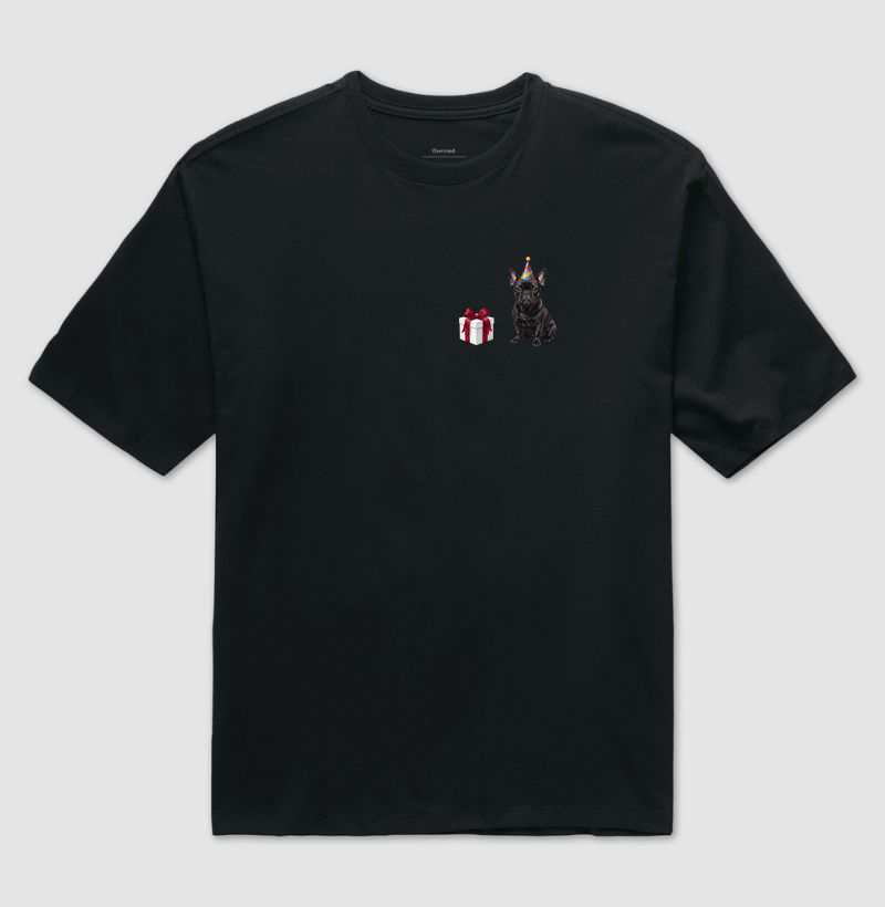 Bulldog (Buldogue) Francês Preto - Aniversário - Camiseta Oversized