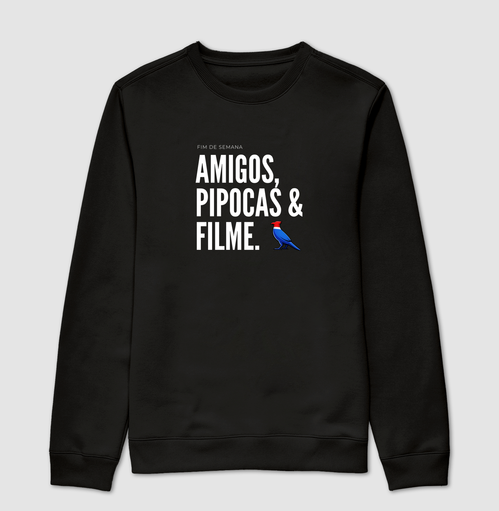  Essa estampa combina com quem tem um estilo urbano e alegre. É uma peça que comunica personalidade e bom humor, ótima para usar em encontros de fim de semana ou para presentear alguém que adora cinema e diversão.  - Suéter Moletom