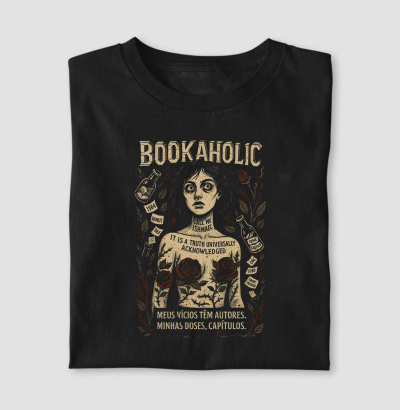 BOOKAHOLIC – CAMISETA MEUS VÍCIOS TÊM AUTORES