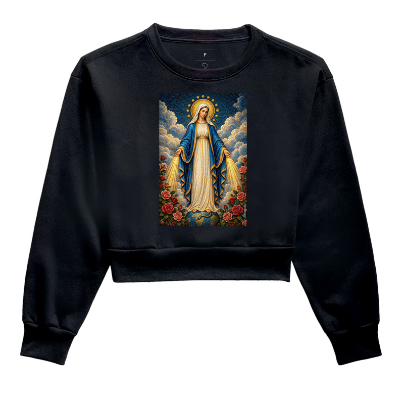 Nossa Senhora das Graças – Mosaico Sagrado | Medalha Milagrosa - Cropped Moletom