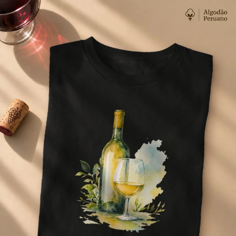 Camiseta Vinho Branco - Aquarela - Camiseta Algodão Peruano