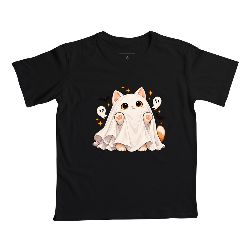 Gatoween - Fantasma de Lençol - Camiseta Infantil