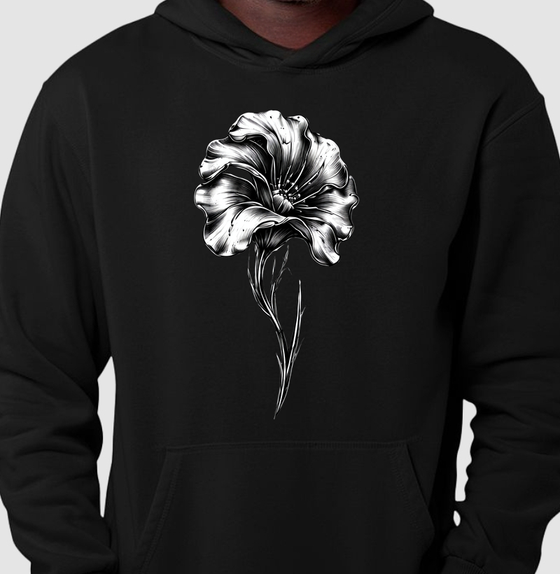 Hoodie Moletom Flor Preto e Branco
