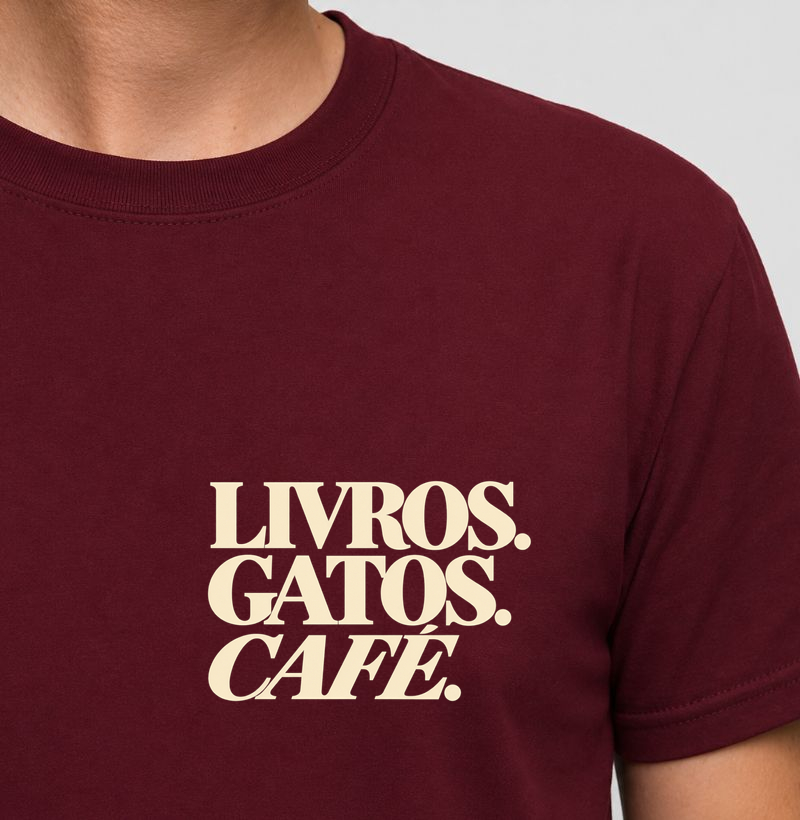 livros, gatos, café - Camiseta