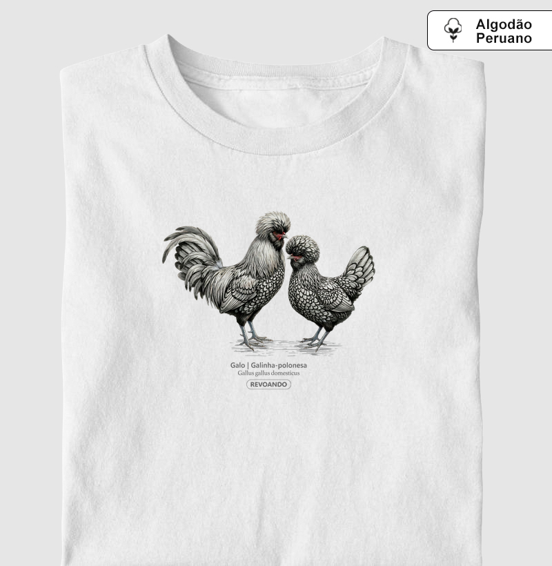 Traços Alados - Galo | Galinha-polonesa - Algodão Peruano