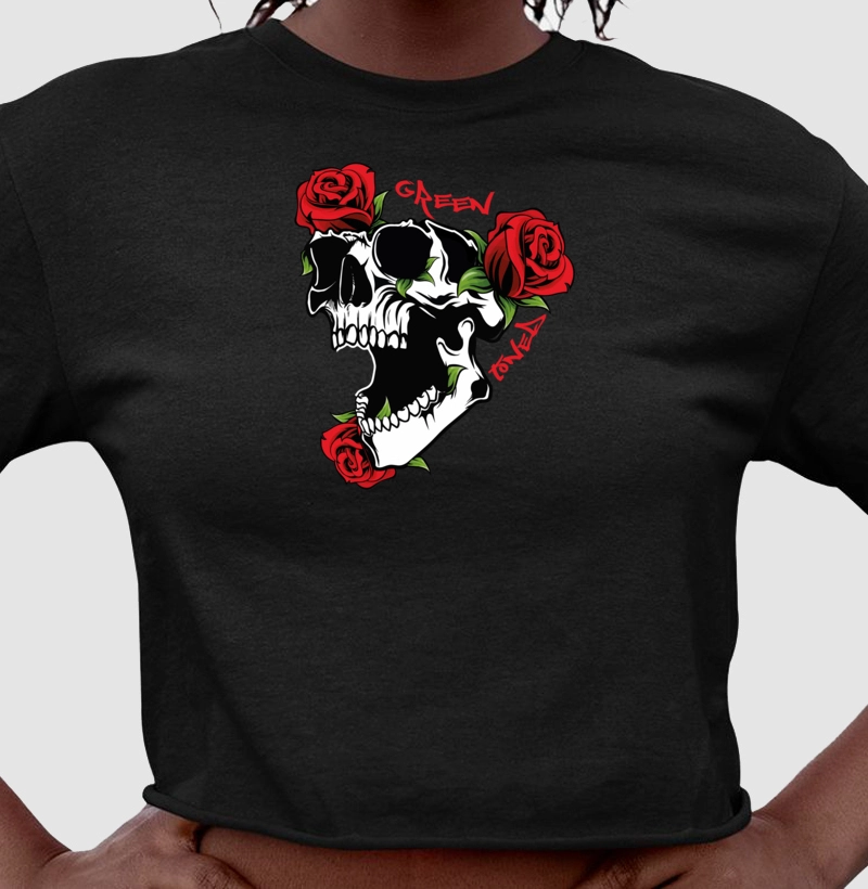 Camiseta Cropped Flower Skull