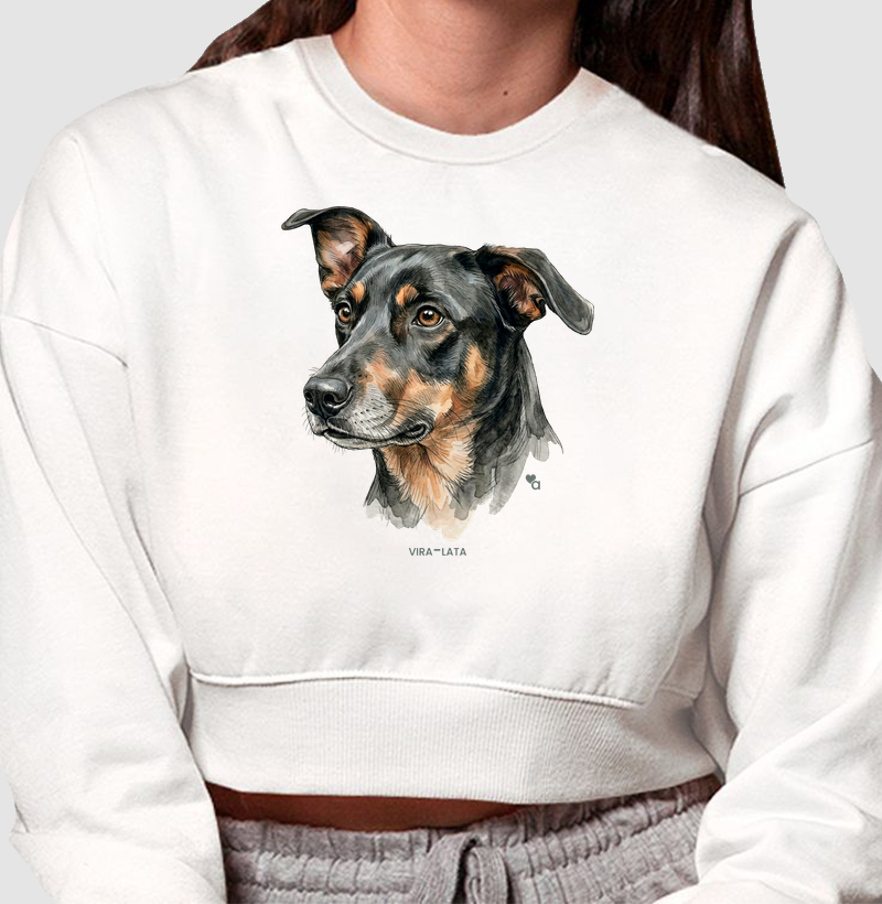 Cães - Vira-Lata Preto e Caramelo - Moletom Cropped