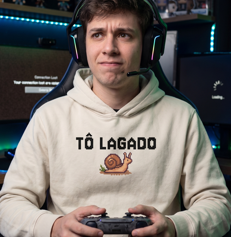 Moletom Gamer "Tô Lagado" – Edição Caracol Pixel Art
