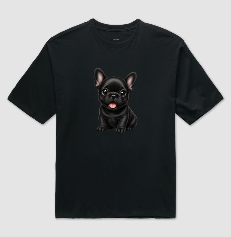 Bulldog (Buldogue) Francês Preto - Desenho Animado - Camiseta Oversized