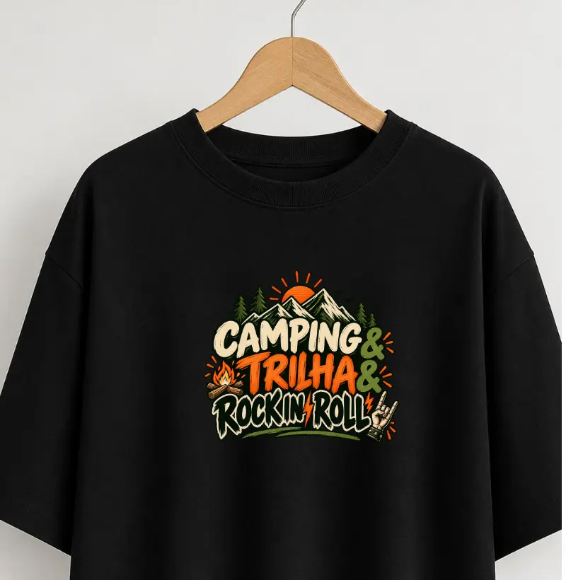 Camiseta Oversized | Unissex | Camping, Trilha, Rock in Roll
