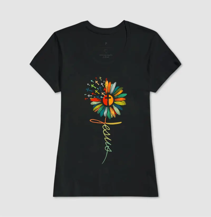 Camiseta Feminina Jesus Flor