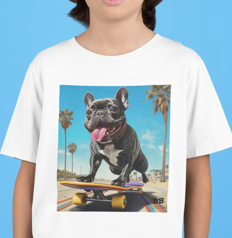 Camiseta Infantil Bulldog Francês "Skate"